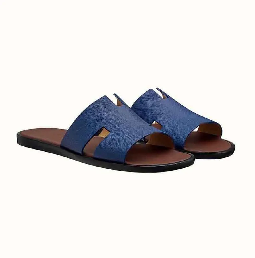Summer Designer Izmir Men Sandals Shoes Calfskin Leather Slip On Comfort Walking Flip Flops Casual Gentleman Sandalias Wide Flat Slippery Size 38-45 HH01
