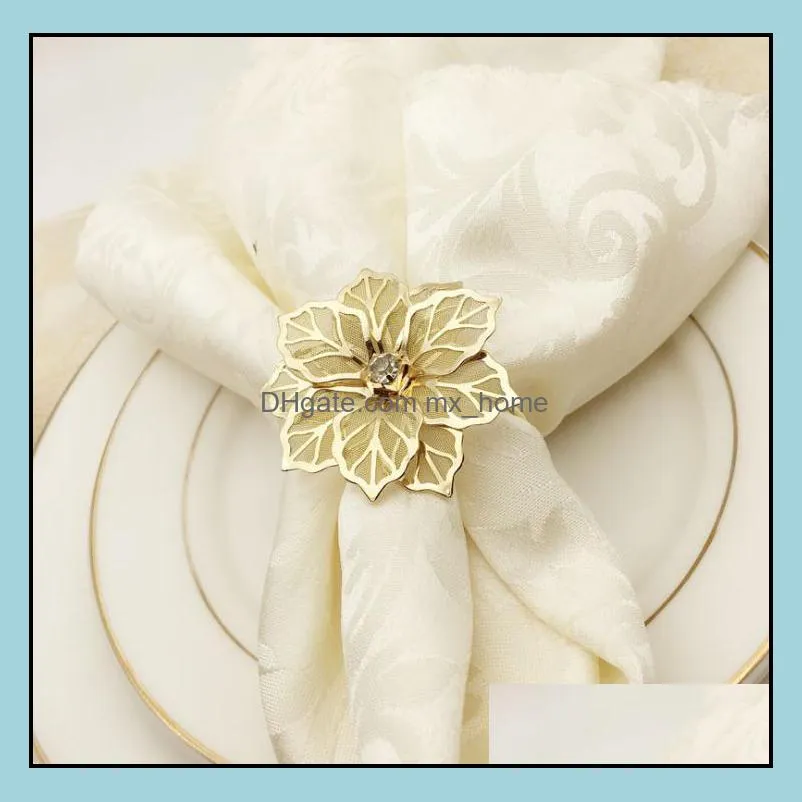 fashion napkin rings upscale gold flower rhinestone wedding party napkin ring home hotel beautiful table decoration free dhl sn2780