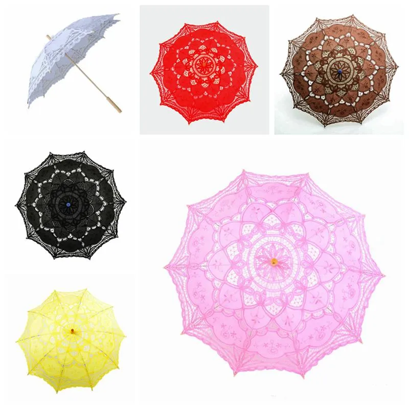 Colourful Bridal Parasol Handmade Lace Embroidery Sun Umbrella Elegant Wedding Party Layout Interior Decoration Umbrellas Dancing Cosplay Photo Props HY0234