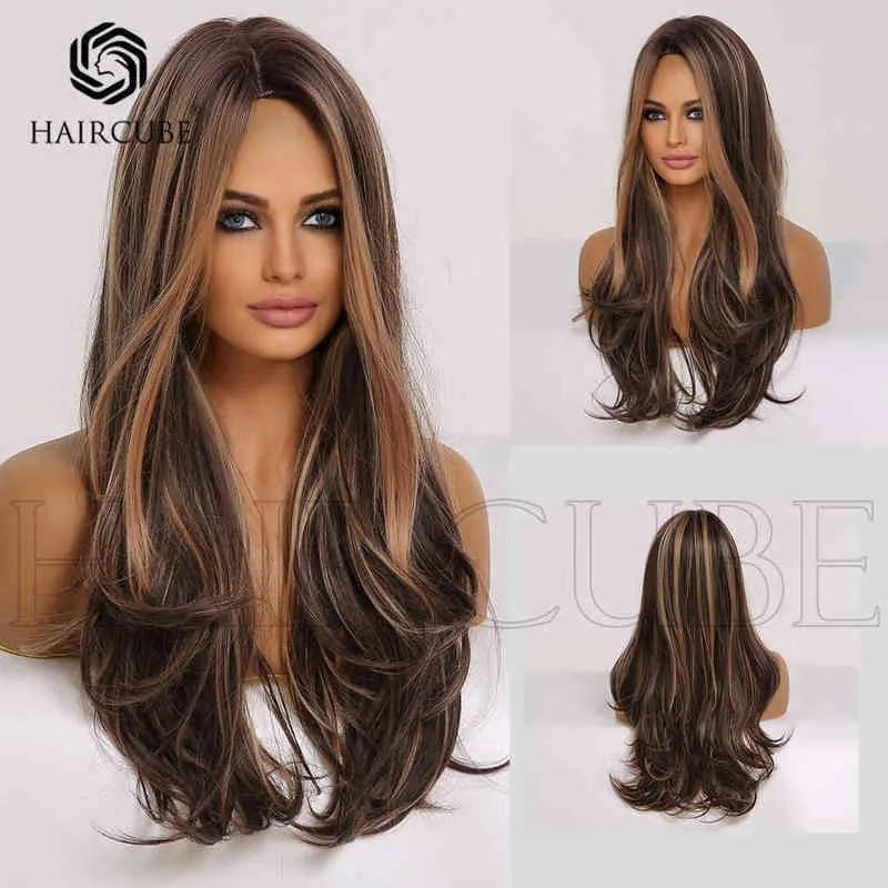 Mänskligt hår peruk syntetiska peruker stil kvinnors ljusbruna medium längd lockigt perukhuvud täcker hög temperatur silkematerial dagligen applicering 220527