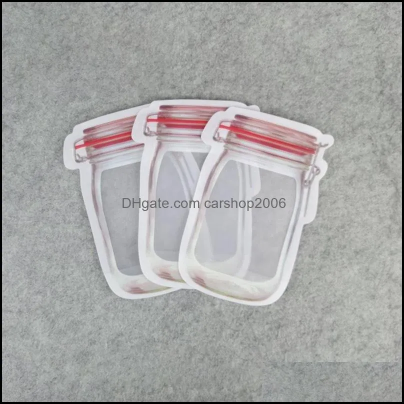 reusable food storage zipper bags mason jar shaped snacks airtight seal food saver leakproof bags kitchen organizer bags vt2196