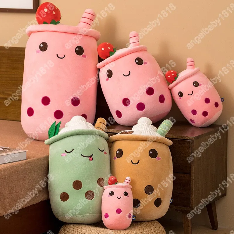 23cm dessin animé fruit bulle tasse de thé tasse de thé jouets de peluche de la vie réelle Boba nourriture avec des tubes d'aspiration oreiller coussin de coussin dur