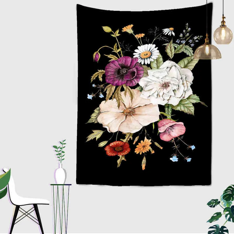 Flower Illustration Tapestry Ornament Wall Hanging Rugs Carpet Home Deocr Yoga Pad Spread Beach Mat Gift J220804