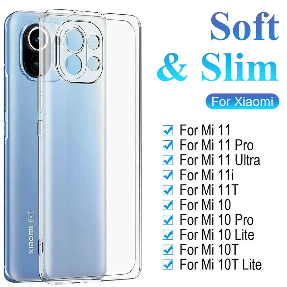 Clear Silicone Phone Falls för Xiaomi Mi 11 11x 11i 11T 10 10T 9 9T 8 Pro Lite SE Ultra Thin Soft A3 A2 A1 -omslag