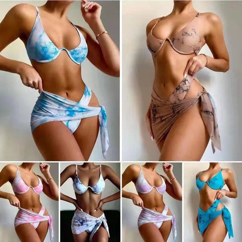 Kvinnors badkläder 2022v-bar underwired Bikini Kvinnor Sexig triangelbaddräkt Push Up Biquini There Pieces Swimsuit High Cut Bikinis Set