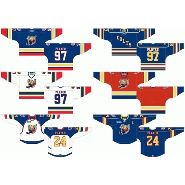 C26 Nik1 Customized 1995 96-2008 OHL Mens Womens Kids White Blue Red Stiched Barrie Colts s 2003 06 07-2009 Ontario Hockey League Jerseys