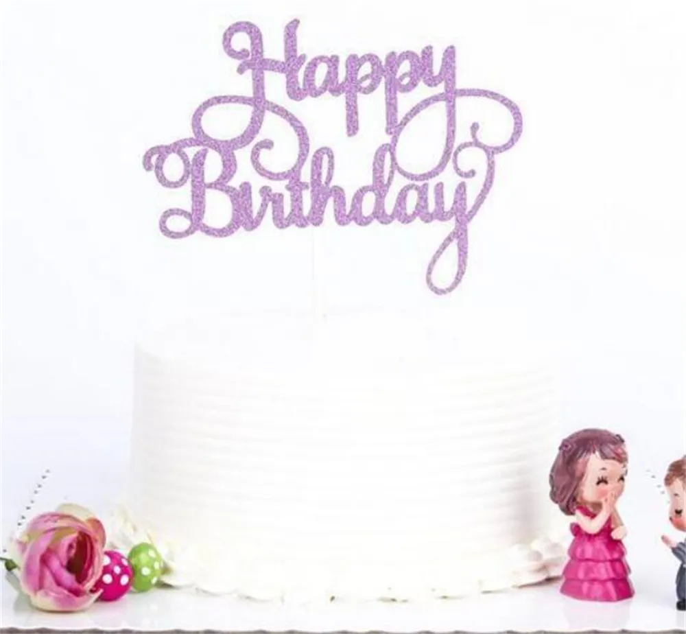 Usine or argent paillettes joyeux anniversaire fête décoration de gâteau pour enfants faveurs d'anniversaire fournitures de douche de bébé