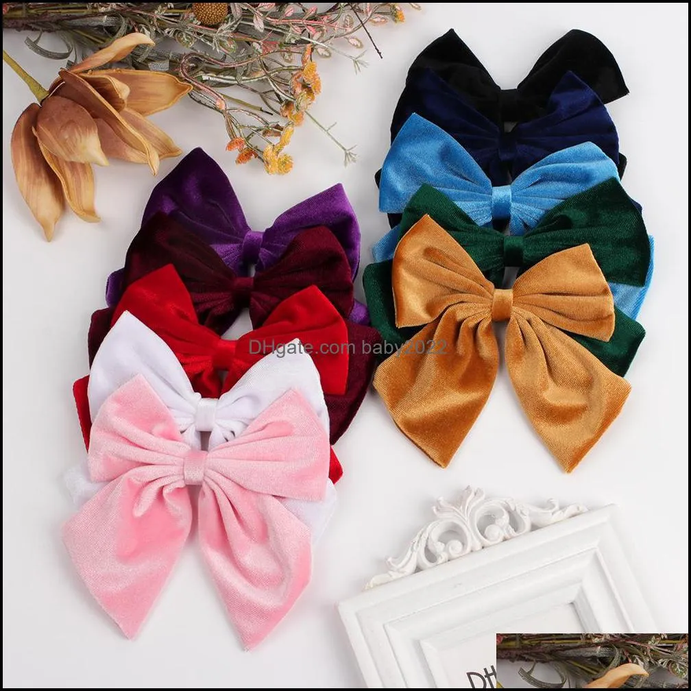 hair accessories baby girls bow velvet hairpin 6 inches headwear fashion kids hairbow boutique children solid color barrettes z5405
