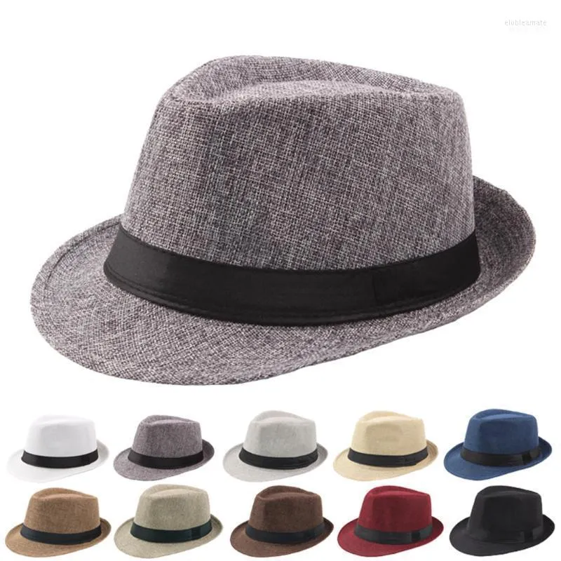 Sombreros de ala ancha Sol para mujeres Hombres Jazz Sombrero Transpirable Lino Top Al aire libre Rizado Paja Drop Elob22