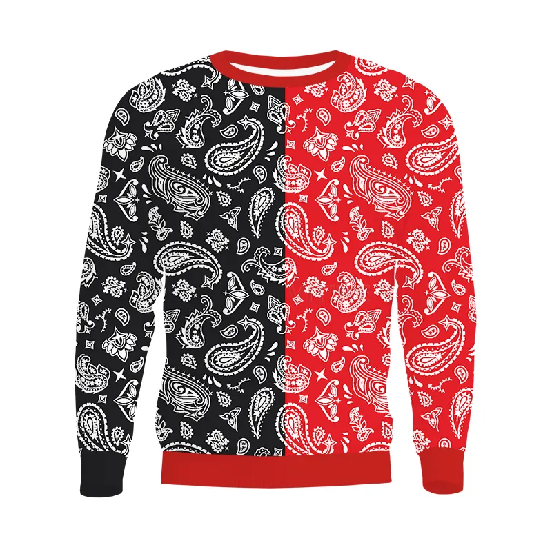 Autunno / inverno New 3D Bandana Red Paisley Print Hoodie Maglione pullover allentato da uomo europeo e americano 004