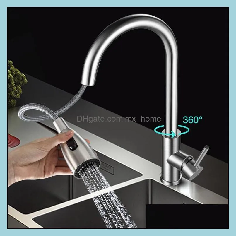 Kitchen Faucet Brushed Gold And Multicolor Pull Out Water Mixer Tap Single Handle Rotation Shower Faucets