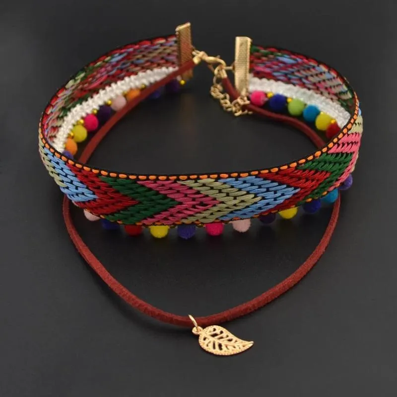 Hänge halsband bohemiska vintage handgjorda bomull choker halsband vävt plysch boll etnisk krage zigenare smycken för kvinnligt framstående