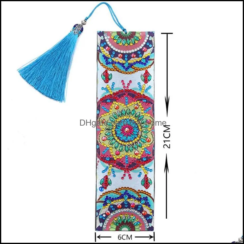 5d diy special shaped diamond painting leather bookmark embroidery craft tassel book marks for books gifts