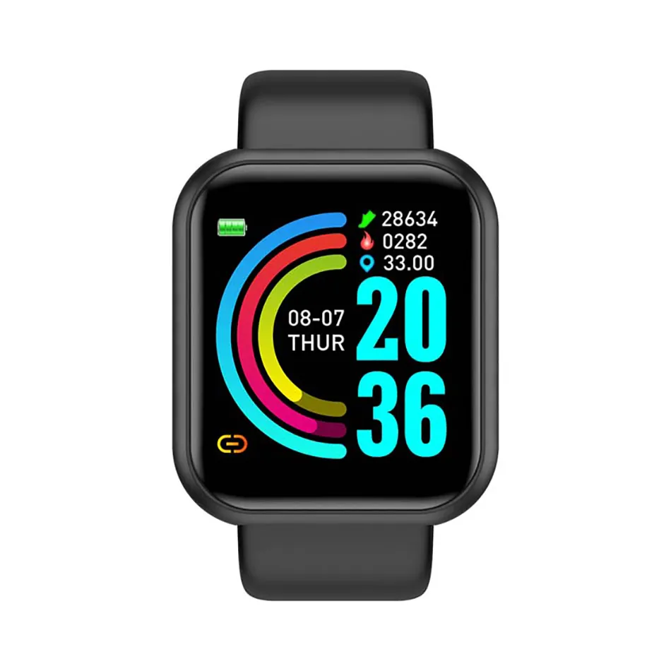 D20 Smart Watch Fitness Y68 Armband Blutdruck Herzfrequenz -Monitor -Schrittzähler Cardio Bracelet Männer Frauen Smartwatch für iOS Android mit Einzelhandelsbox