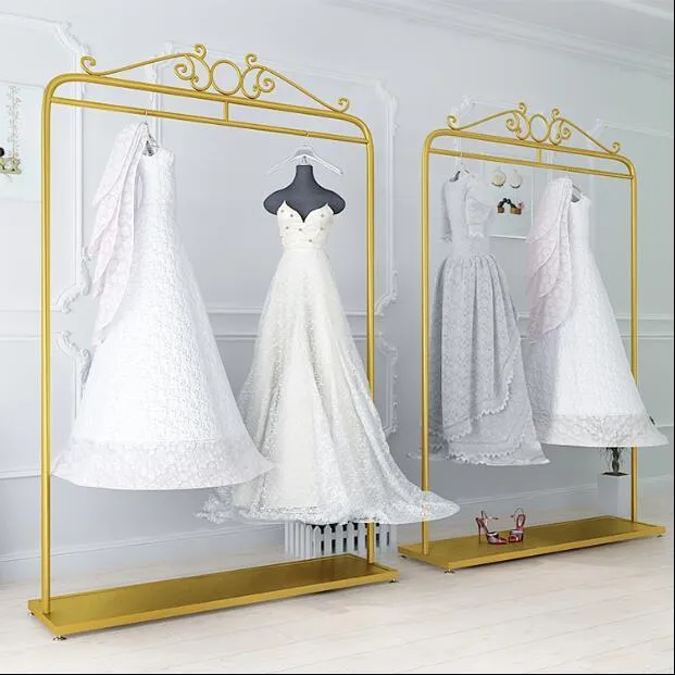 Hangers & Racks Golden Wedding Dress Rack Studio Shelf Clothing Store Floor Clothes Hanging