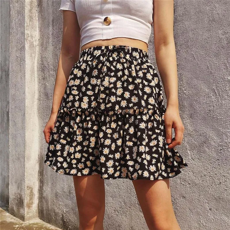 Skirts 2022 Mini Skirt Mujer Faldas Woman Womens Saias Mulher Femme Jupes Fashion Floral Daisy Tight Folds Country Style