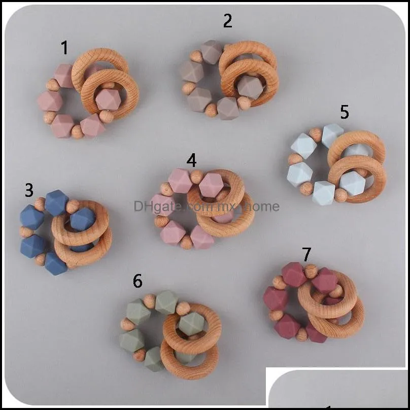 baby teethers toys wristband natural wooden silicone teething beads teether newborn teeth practice food grade soother infant feeding kids chew toy