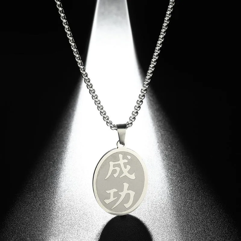 Pendentif Colliers Caractères Chinois Lettre De Succès Pour Femmes Hommes Hip Hop Bijoux Mode Talisman Collier Ras Du Cou CadeauPendentif