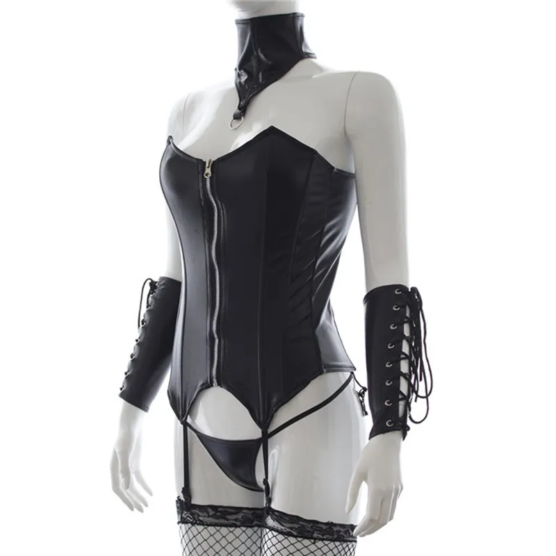 bdsm sexy clothes Women Faux Leather Hollow Out Dress Sexy Bondage Halter Punk Night Bar Club