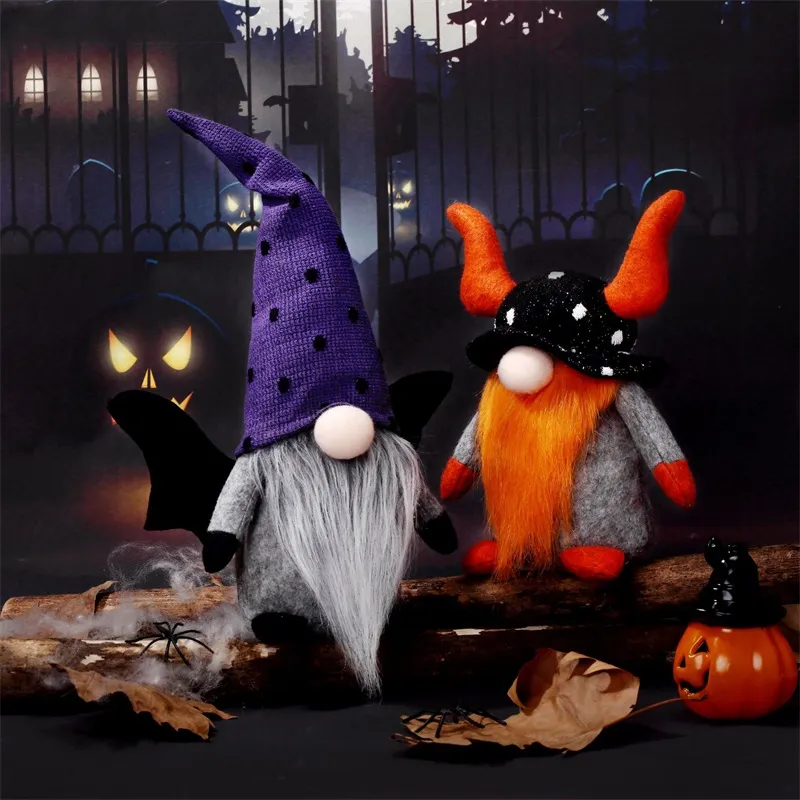 Ornements d'Halloween Fournitures de fête Ailes de chauve-souris et corne de boeuf Gnomes sans visage Poupée Nains de jardin Poupées Festival Décoration Jouets en peluche 11 5wf1 D3