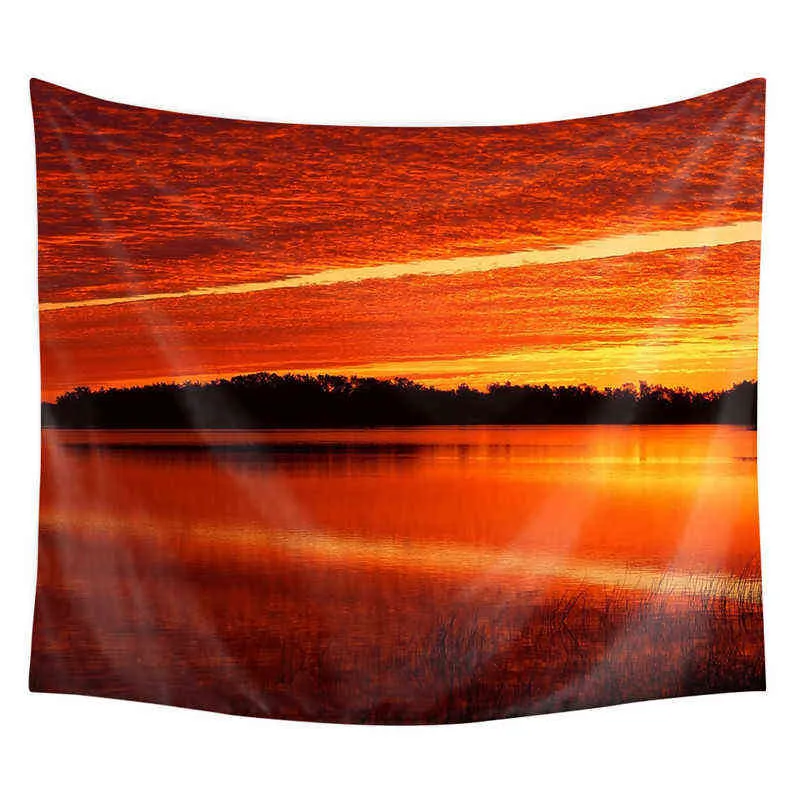 Wall Hanging Art Deco Sunrise Beach Wave Tapestry Living Room Bedroom Home Decor Background Decorative Wall Tapestry J220804