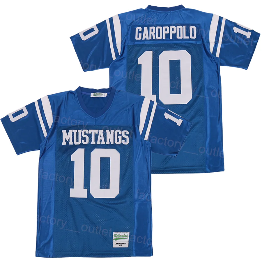Men Football Meadows Mustangs High School 10 Jimmy Garroppolo Jersey Hip Hop Moive College Embroidery And Sewing HipHop For Sport Fans Team Color Blue University