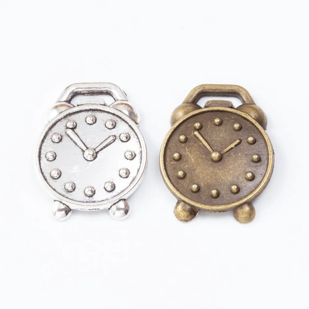 70pcs 22*16MM Antique bronze silver color alarm clock charms metal clock pendants for bracelet necklace earring diy jewelry