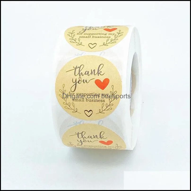 500PCS Roll 1.5inch 2inch Thank You Handmade Round Adhesive Stickers Label For Holiday Gift Bag Business Festive Decoration