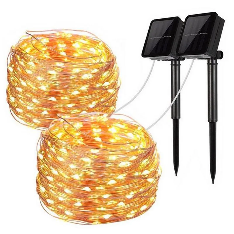 سلاسل 50/100/200/330 LED LED Solar Light Outdoor Lamp String Lights لقضاء عطلة عيد الميلاد في حديقة الجنية Garland 40#LED