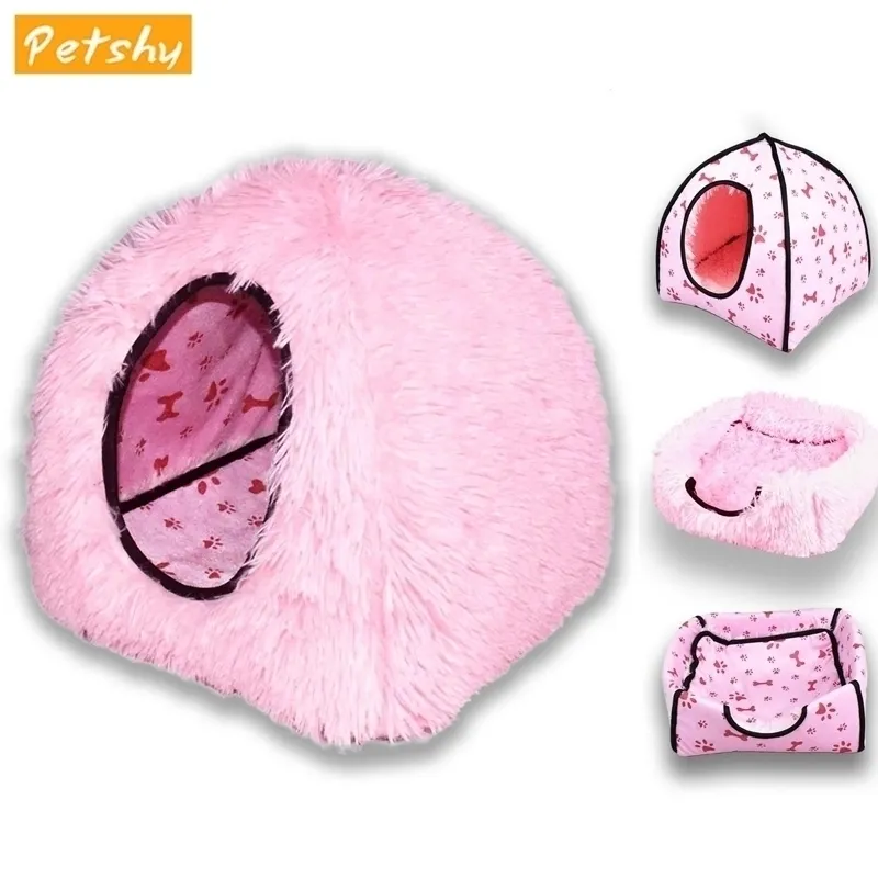 Petshy Dog Cat Bed House Plexh Winter Warm Kennel Cave Pet Nest S Small S Y200330