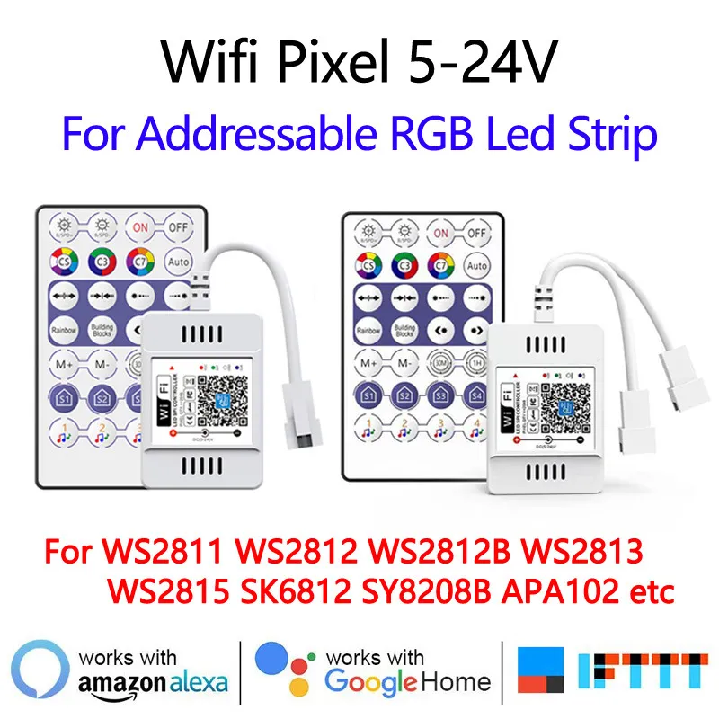 DC5V 12V 24V WS2811 WS2812B WIFI LED RGB 컨트롤러 픽셀 RGB LED 스트립 라이트 WS2813 WS2815 SK6812 마술 홈