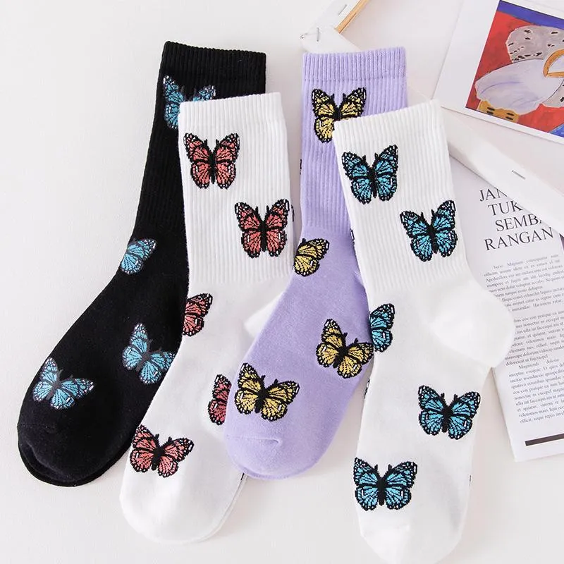 Chaussettes Bonneterie Papillon Femmes Streetwear Harajuku Crew Mode EU Taille 35-40 Japonais Coréen Mignon Designer Chaussettes