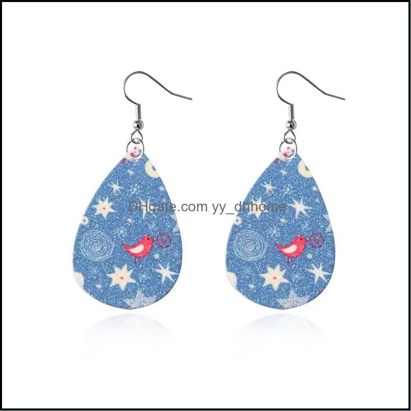 christmas faux leather earrings for women handmade lightweight teardrop drop dangle earring xmas gift free dhl x599fz