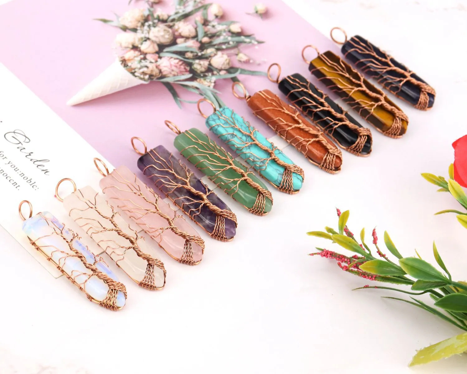 Collar De Alambre De Cobre Forma De La Espada Del Árbol De La Vida,  Amatista De Cuarzo Rosa Cura Colgante De Cristal Colgante De 2,75 € | DHgate, image size:1500x1200