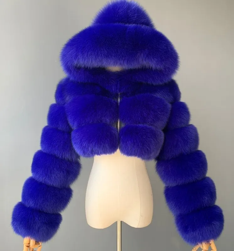 Jacket High Quality Furry Cropped Faux Fur and Jackets Fluffy Top with Hooded Winter Manteau Femme Designer Womean Clothing Black