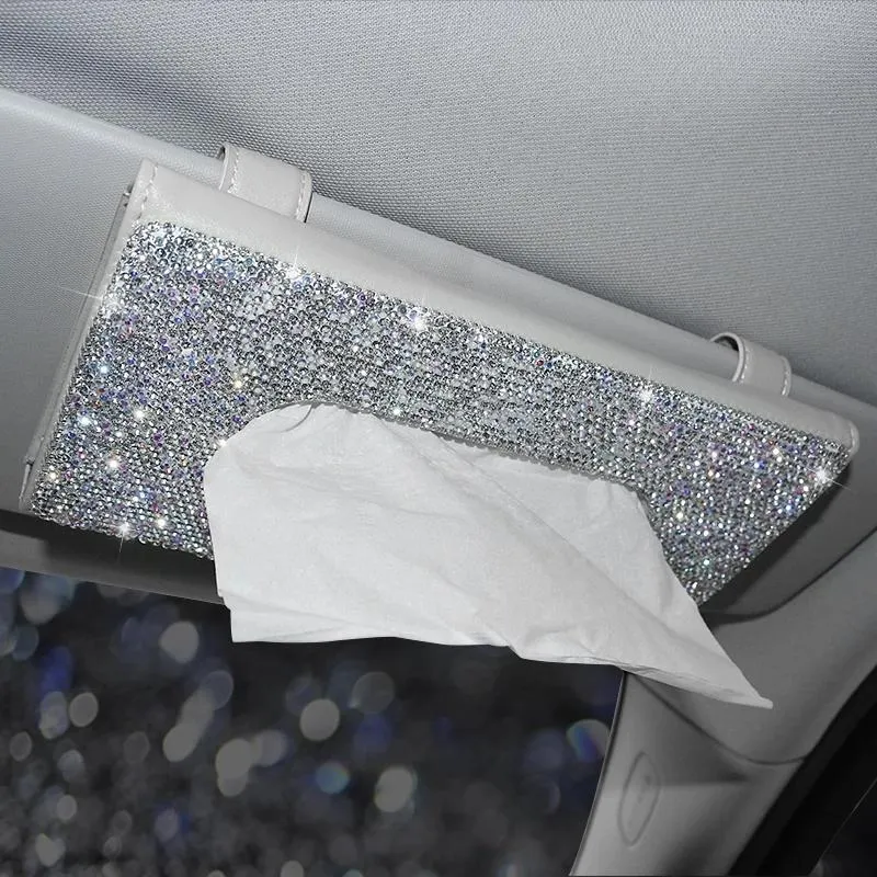 Bil arrangör vävnad Box Sun Visor Crystal Holder Premium Backseat Case Dekoration Tillbehör