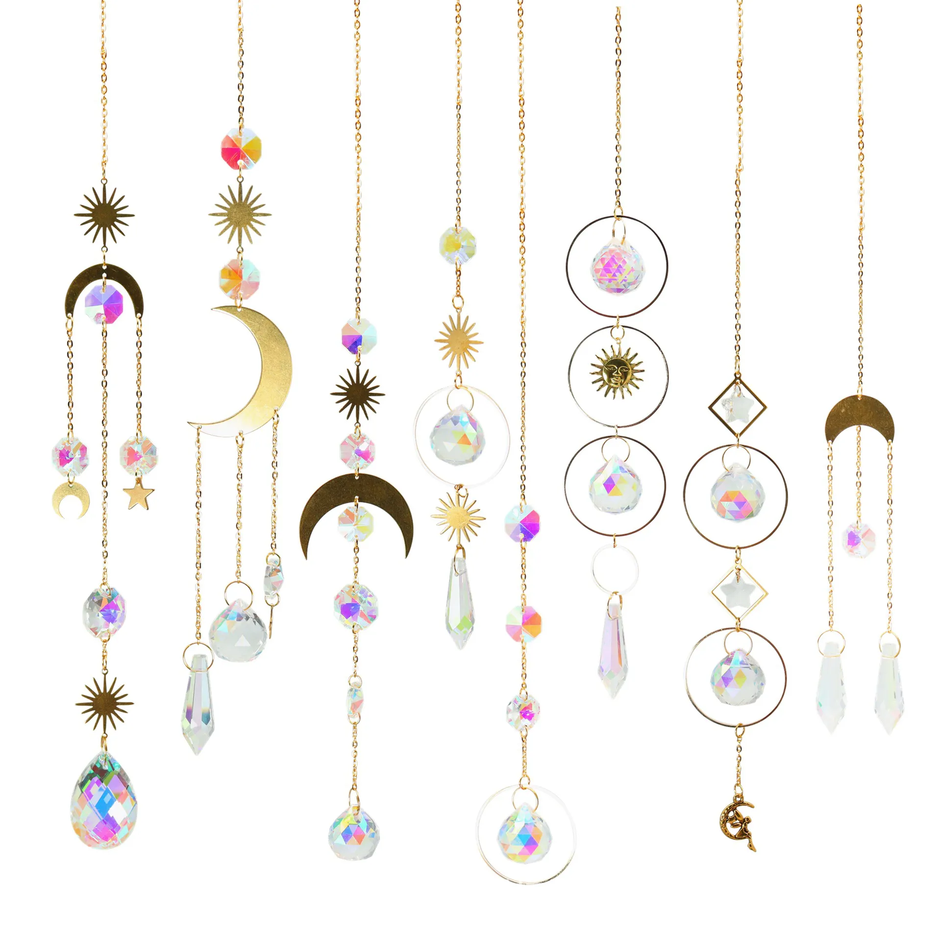 Crystal Wind Chime Moon Sun Catcher Diamond prismor hänge dröm catcher Rainbow Chaser hängande Drop Home Garden Decor Windchime