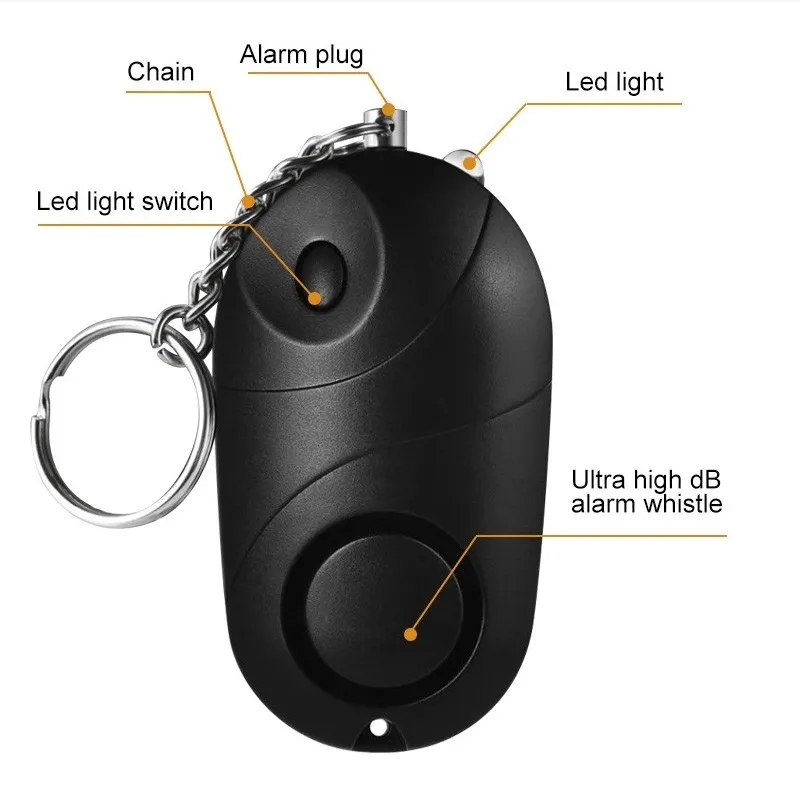 Allarmi personali Forte sicuro Stabile 130 decibel Portachiavi portatile Allarme Sicuro Panico Anti stupro Sicurezza di sicurezza con luci a LED