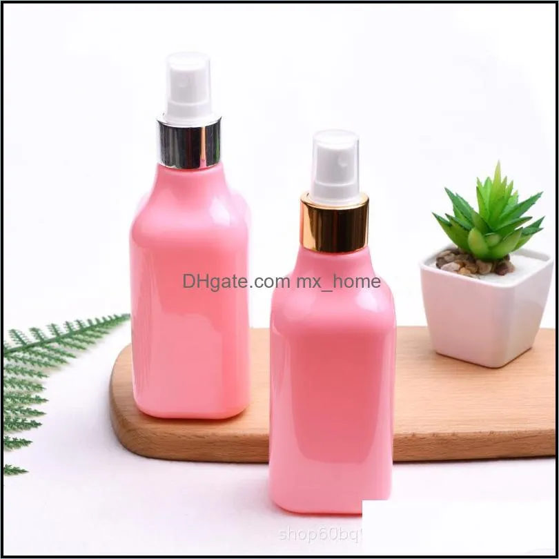 200ml long neck pink PET bottle with full cover anodized aluminum duckbill pump lotion press spray sub-bottling