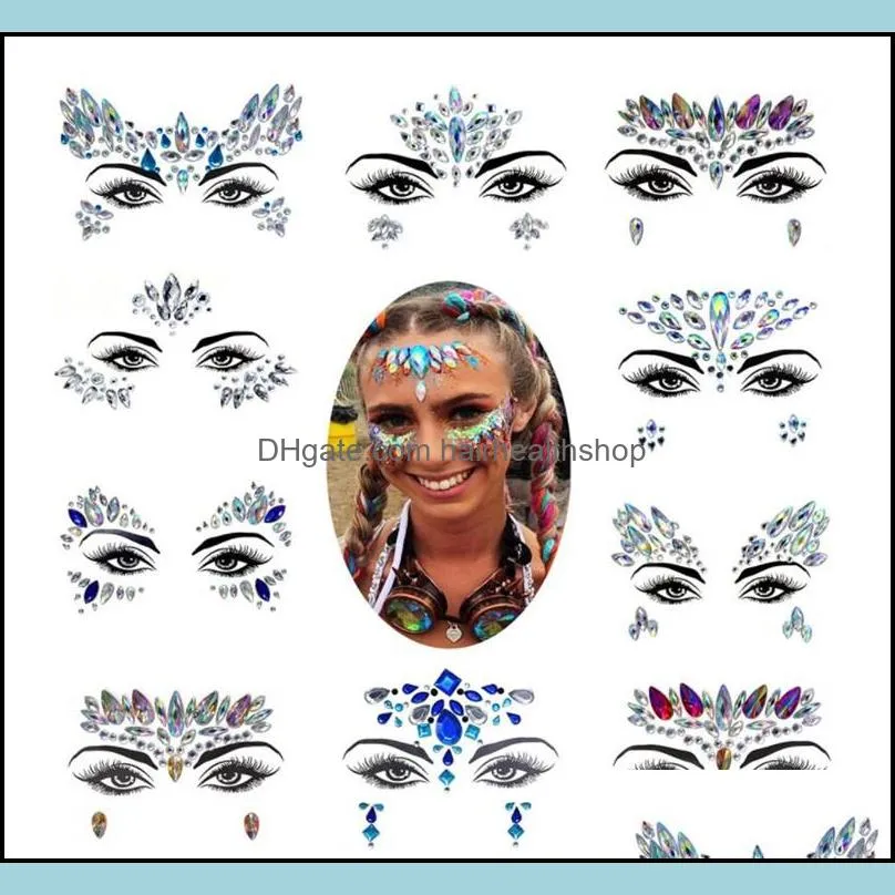 Rhinestone festival Face jewels sticker Fake Tattoo Stickers Body Glitter Tattoos Gems Flash for Music Festival Party Makeup XB1