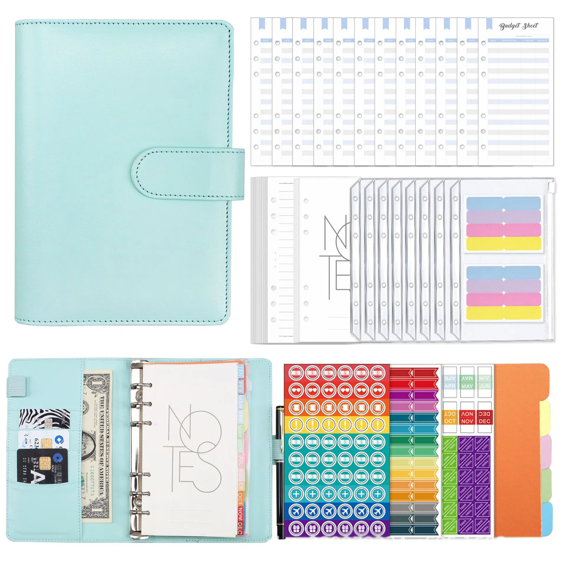 A6 PU lederen notebook budget binder navulbare 6 ringgeld bespaard los bladzak contant geld enveloppen voor planner persoonlijke organisator