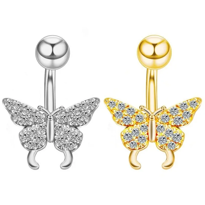 Zircon Butterfly Pingente de Cristal Botão Botão Anéis Umbigo De Jóias Para As Mulheres Moda Piercing Jóias