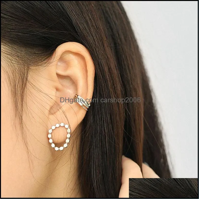 1 PC Korea Ins Minimalist Lines Clip-on Screw Back Earrings for Women 100% Genuine 925 Sterling Silver Ear Cuff Without Piercing