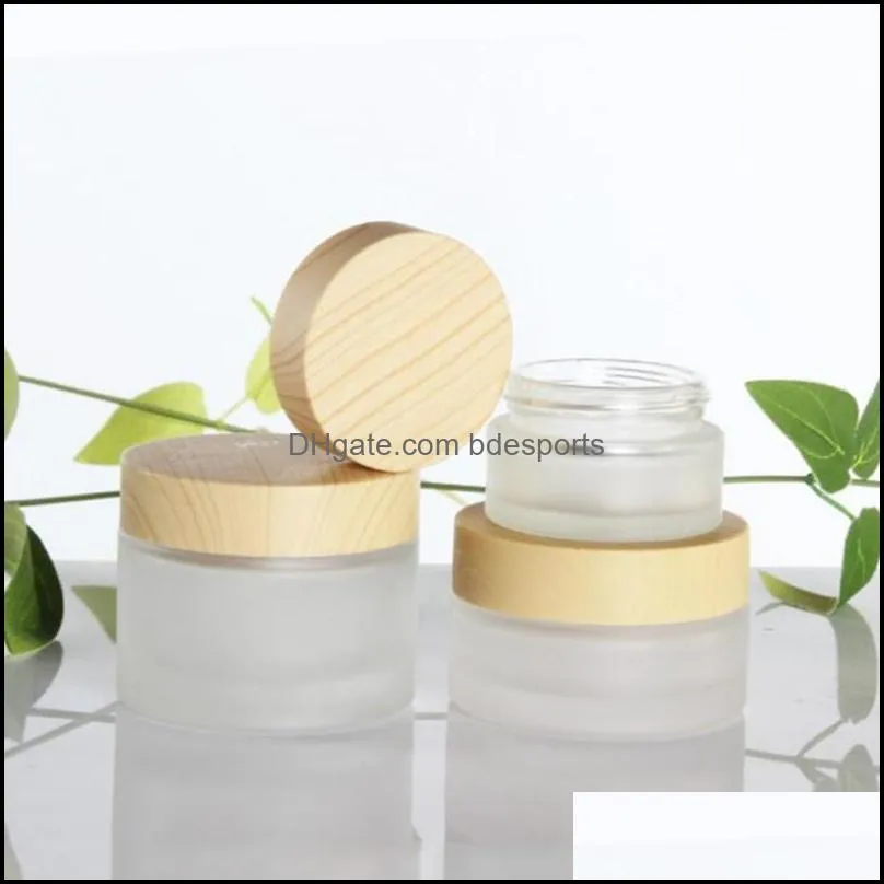 Frosted Glass Bottle Cream Jar with Imitated Wood Lid Lotion Spray Pump Bottles Portable Cosmetic Container Jars 20ml 30ml 40ml 50ml 60ml 80ml