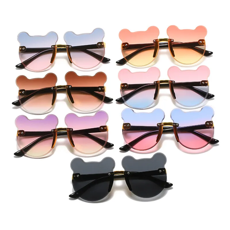 New Luxury Vintage Designer Sunglasses For Kids Cute Cartoon Cat Pink Blue Eyegalsses Framless Fashion Oversized Shades UV400