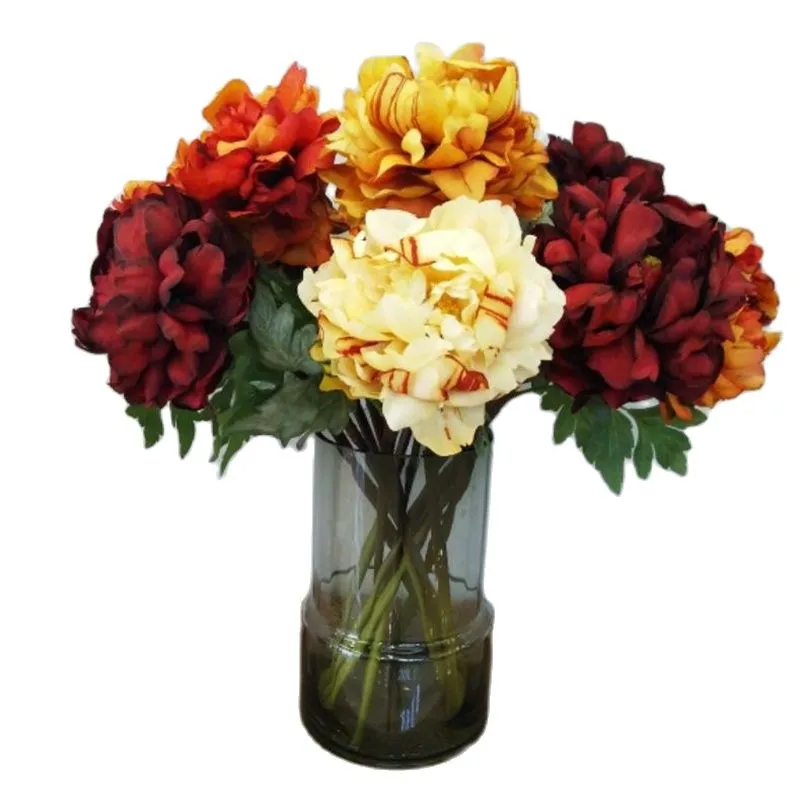 ONE Fake Flower Short Stem Peony 20" Length Simulation Autumn Peonia for Wedding Home Decorative Artificial Flowers