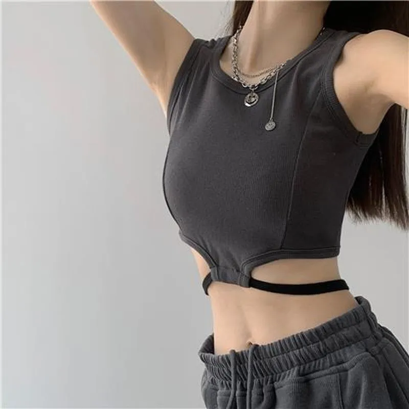 Summer Sports Vest Cool Girl Strappy Sexy Top Short Sleeveless Running Outer Wear Stretch Hip-hop T-shirt W220422