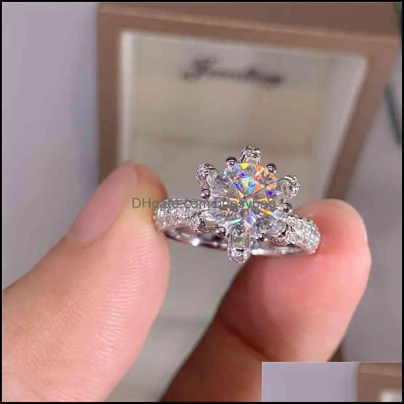 Anéis de casamento jóias nome personalizado certificado 5 quilates anel de noivado de diamante Mulheres 14k Gold Gold Sier Sier Bridal Moissani Dhqdm