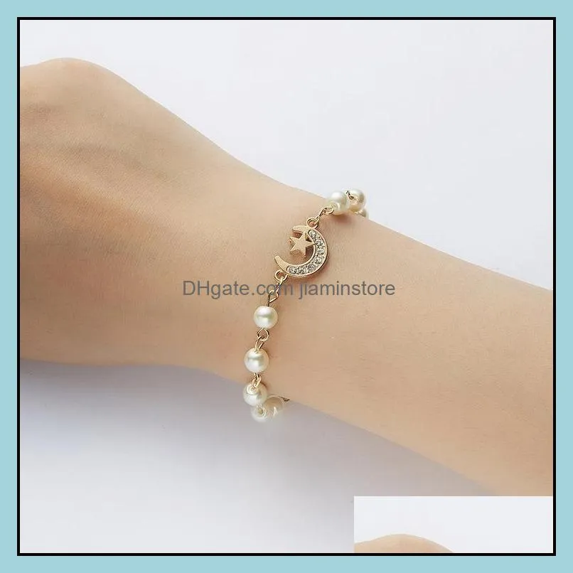 Europe 8 Word Round Hollow Diamond Abs Pearl Bracelet strand Multi Style Adjustable Beaded Bracelets Strands Wholesale
