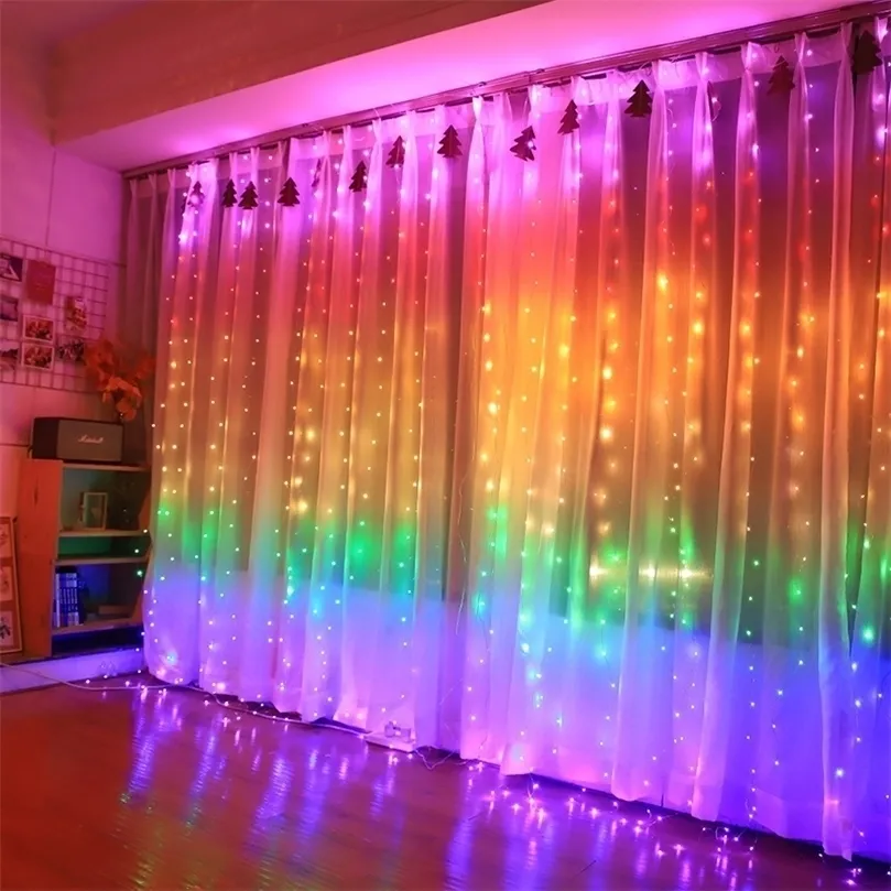 Rainbow Curtain Light LED String Garland Fairy Icicle Decorative Lights for Christmas Party Bedroom Wall Wedding Window Decor 220408